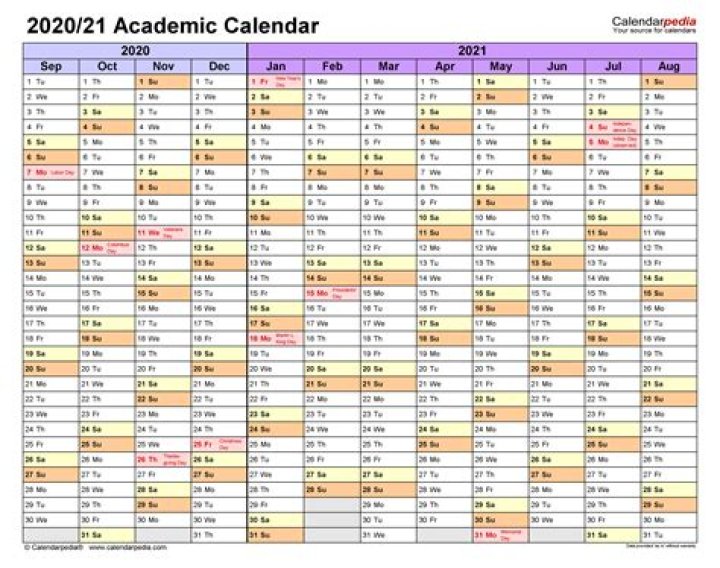 2020 - 2021 Academic Calendar