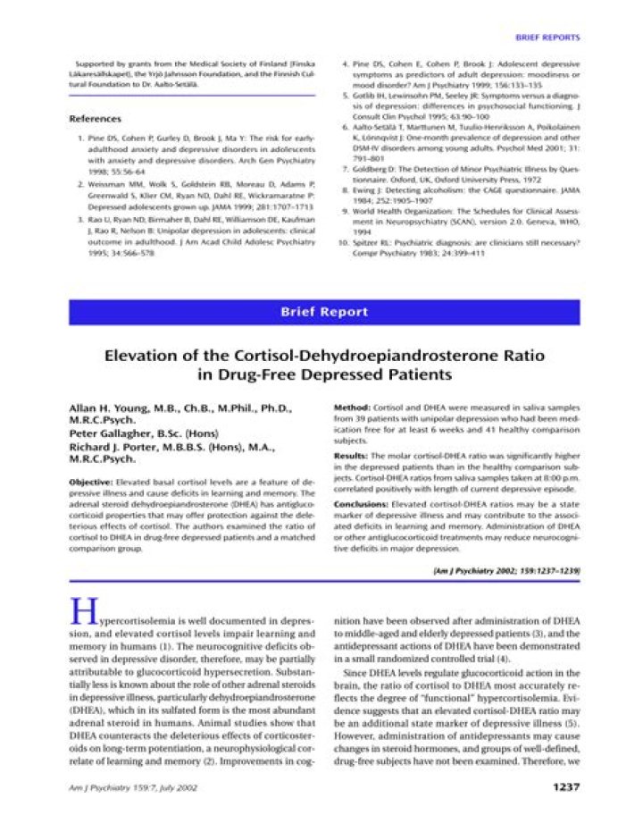 Elevation of the cortisol-dehydroepiandrosterone ratio in drug-free depressed patients - ePrints
