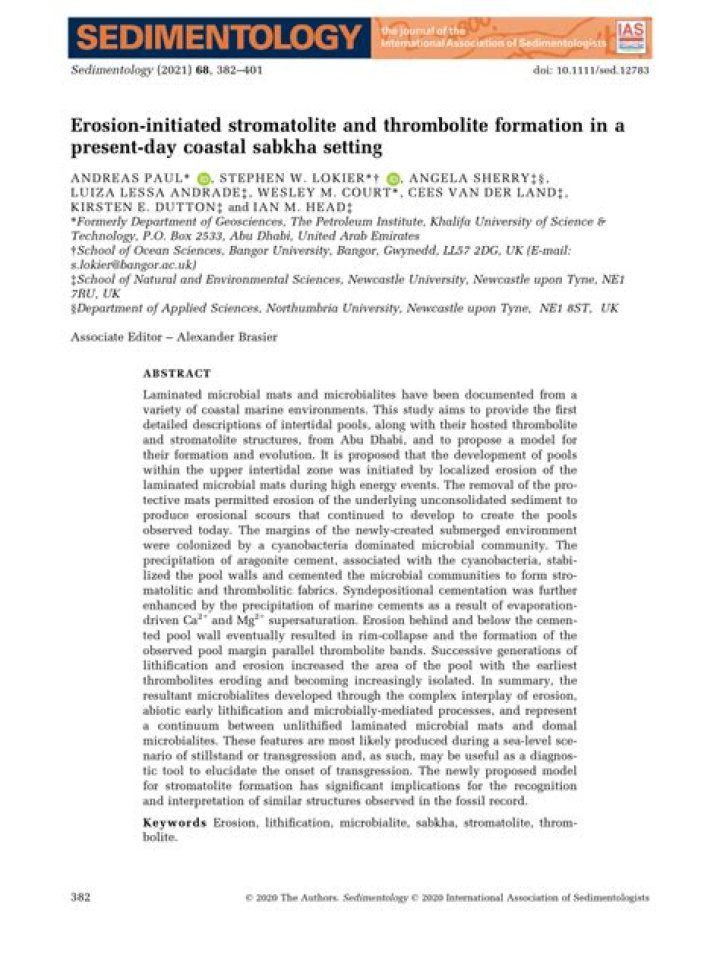 Erosion-initiated stromatolite and thrombolite formation in a present-day coastal sabkha setting - ePrints