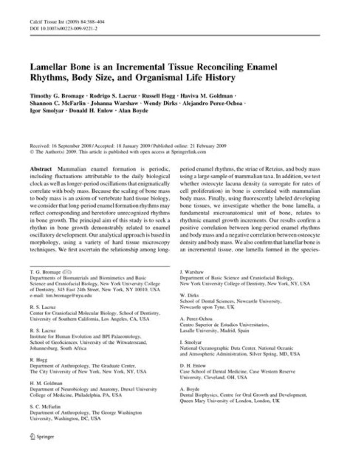 Lamellar bone is an incremental tissue reconciling enamel rhythms, body size, and organismal life history - ePrints